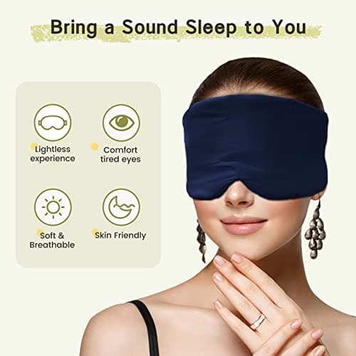 iCooBreeze 100% Handmade Bamboo Sleeping Eye Mask for Women for Men,Night Masks,Organic Sleep Mask,Blockout Eye Mask for Sleeping,Large Size Adjustable (Navy Blue) - Thumbnail 3