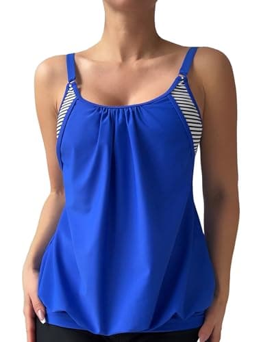 ZAFUL Womens Tankini Tops Blouson Tummy Control Swim Top Loose Fit Bathing Suit Top No Bottom Royal Blue XL - Image 1