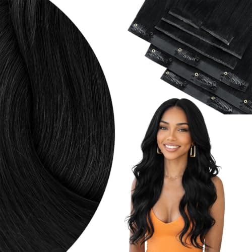 Ve Sunny Seamless Clip in Hair Extensions Human Hair for Black Women 18 inch Real Hair Extensions Clip in Human Hair Genius Weft Extensions Natural Hair 7pcs 120g - Image 1