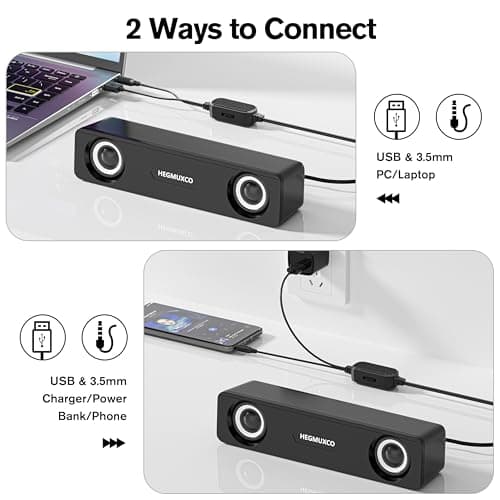 Compact PC Speakers for Desktop - 10W Wired Stereo Speaker with Volume Control Knob, USB Powered, 3.5mm Audio Input, Laptop Expertly Tuned Computer Soundbar with Deep Bass for Office, Home, and Gaming - Thumbnail 3