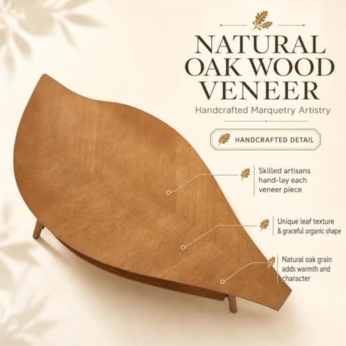 DURISEN Small Coffee Table with Storage,Unique Leaf Handcrafted Marquetry,Mid Century Modern Oval Wooden Coffee Table,Natural Oak Veneer, Solid Wood Legs,for Living Room,Apartment(Walnut) - Thumbnail 4
