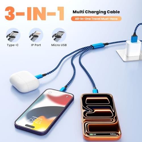 3 IN 1 Multi Charging Cable, USB Cable Multiple Charger Cord with Type C/L/Micro USB Ports, Universal Multi Phone Charger Cords for iPhone 17-8/Galaxy S25/PS/Pad/Car Accessories (2Packs 4FT) - Thumbnail 3