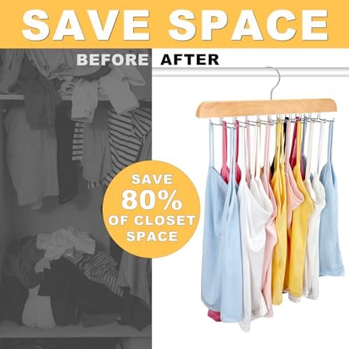 Resovo Tank Top Hanger with Premium Wood, 20 Large Capacity, Space Saving,360 Degree Rotating, Foldable Metal Hooks, Tank Tops - Thumbnail 5