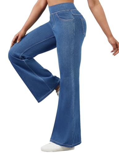 AVAMO Stretchy Flare Jeans for Women High Waisted Pull On Bell Bottom Jeans Trendy Elastic Tummy Control Denim Pants - Image 1