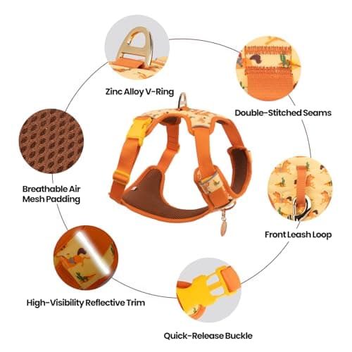 PawView Escape Proof Western Cowboy No Pull Dog Harness, Soft Air Mesh Vest with Front & Back Clips, Adjustable Fit, Includes QR ID Tag for Safe Walking & Running, Orange, Small - Thumbnail 3