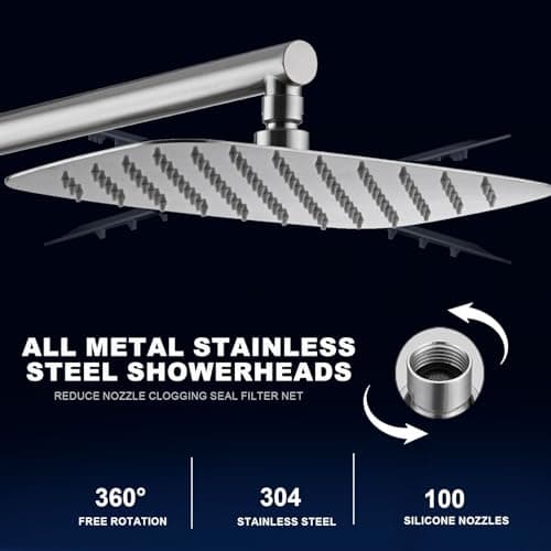 Rain Shower System with Shelf, 12 Inch Rain Shower Head Set with Hand Shower Head, SonTiy Dual Shower Combo with Height Adjustable Holder, Brass Valve, Chrome - Thumbnail 2