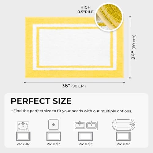 GRANNY SAYS Microfiber Bathroom Rugs Non Slip Washable, Water Absorbent Bathroom Mats for Tub Non Slip, Soft Bath Mats for Floor & Shower, Long Bath Rug, 24" x 36", Yellow - Thumbnail 3