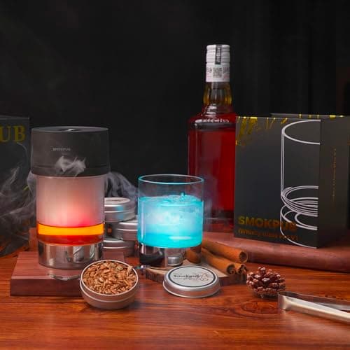 smokpub Spinning Whiskey Glasses with RGB LED Lights, Old Fashioned Cocktail Glasses with Manual Rotating Base, Bourbon Whisky Scotch Glass Men Gifts for Fathers Day, Birthday, Anniversary - Thumbnail 5