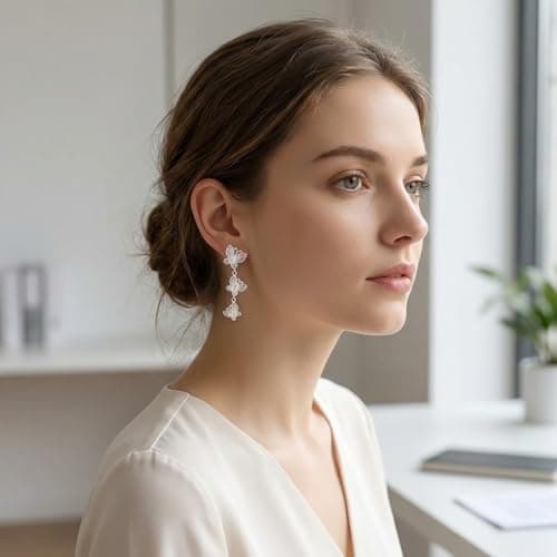 Butterfly Drop Earrings for Women, Lightweight Silver Dangle Earrings Minimalist Long Chain Design, Elegant Jewelry for Daily Wear, Wedding, Gift for Her - Thumbnail 6
