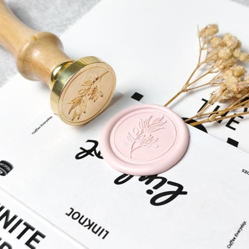 Pilloze Olive Branch Wax Seal Stamp, 3D Embossed Relief Carving Brass Head and Wood Handle for Wax Seal Stamp Kit, Decor for Thanksgiving Card/Envelope/Gift Wrap/Wedding Invitation/Vellum Jacket - Thumbnail 5