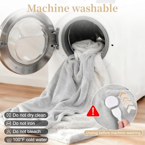 Electric Heated Blanket Full Size 72" x 84", Soft Plush Flannel & Sherpa Electric Blanket with 8 Heat Settings, 1-12H Auto-Off, Fast & Even Heating, Machine Washable, for Home & Office, Light Gray - Thumbnail 6