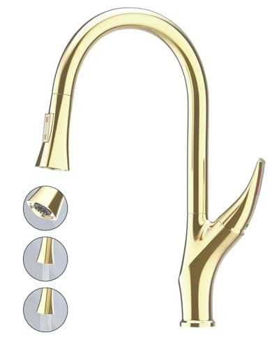 Kitchen Faucet with Pull Down Sprayer, Brass Faucet for Kitchen Sink, Bar Faucet with Ceramic Cartridge,Kitchen Sink for for RV, Bar, Farmhouse, Laundry, Outdoor (Standard, Brushed Zircon Gold) - Image 1
