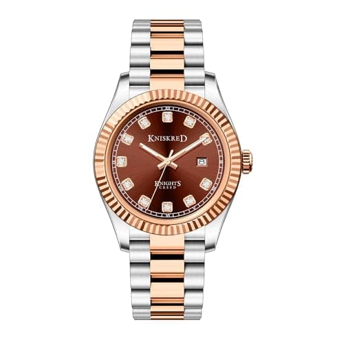 KNISKRED Classic Watch for Men with Solid Stainless Steel Band and Calendar Men’s Dress Watch Water Resistant (Silver Brown) - Image 1