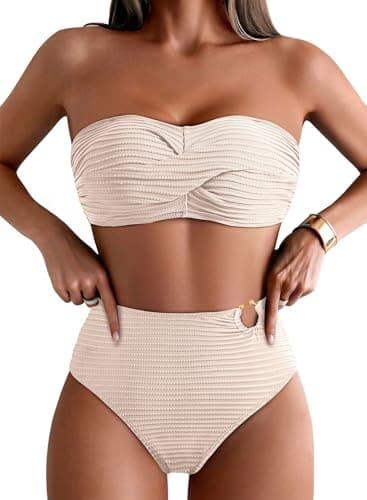 Pink Queen Bikini Sets for Women High Waisted Swimsuits 2026 Two Piece Beach Pool Strapless Bathing Suit Beige XL - Image 1