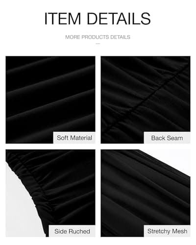 BTFBM 2026 Summer Wedding Guest Dresses for Women One Shoulder Bodycon Ruched Mesh Formal Cocktail Spring Fall Maxi Dress(Black, Large) - Thumbnail 6