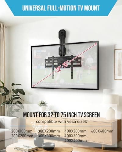 Motorized Fireplace TV Wall Mount for 32 to 75 inch Screen up to 88 lbs, Drop Down TV Mount Height-Adjustable, Black - Thumbnail 2