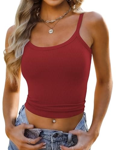 GKBK Womens Spaghetti Strap Scoop Neck Tank Tops for Women 2026 Ribbed Knit Fitted Soft Camisole Tank Shirts Red XS - Thumbnail 2