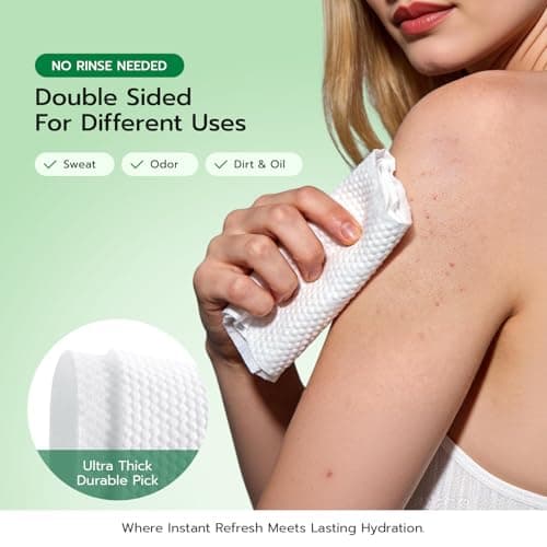 10 PCS Rinse-Free Body Wipes, Ultra Thick Shower Wipes for Skin, Disposable & Travel Essentials, Hypoallergenic, Green Tea & Aloe-Infused, XL Cleansing Wipes for Post Workout Cleanup & Elderly Hygiene - Thumbnail 4