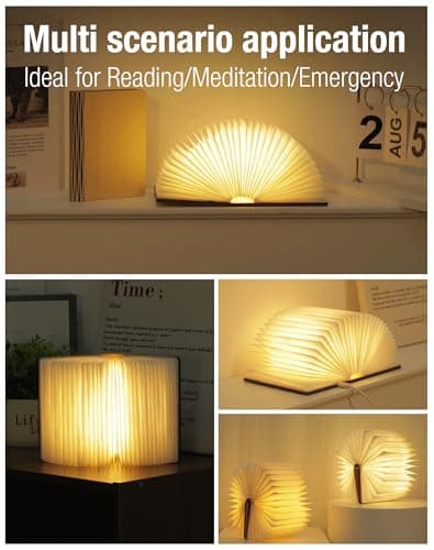 ZBOLE Wooden Book Lamp - Portable Folding LED Book Light for Reading, Unique Gift for Book Lovers, Magnetic Mood Lighting for Home&Library Decor (Maple) - Thumbnail 4
