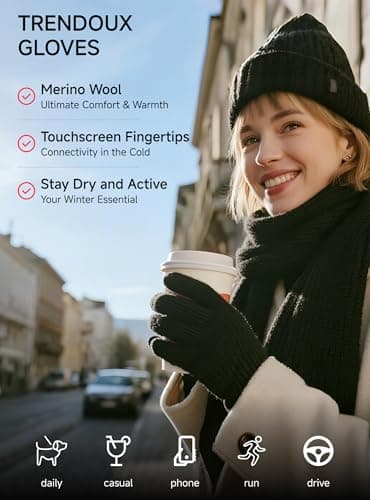 TRENDOUX Winter Wool Gloves for Men: Mens Cold Weather Warm Touch Screen Merino Wool Knit Gloves, Non-slip Thermal Fleece Glove for Outdoor Driving Running Hiking Adult Gift Large Size BLACK - Thumbnail 6
