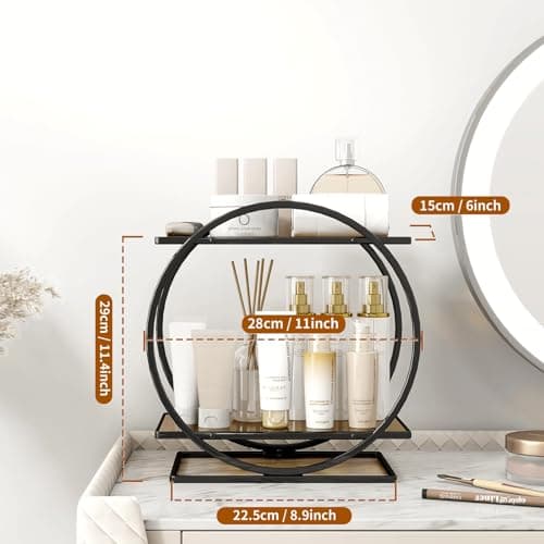 YIWANFW Perfume Organizer for Dresser, Black Bathroom Counter Organizer, 2 Tier Vanity Makeup Organizer, Bathroom Organizer and Storage for Skincare Cosmetic Perfume Display Stand for Bedroom Decor - Thumbnail 3