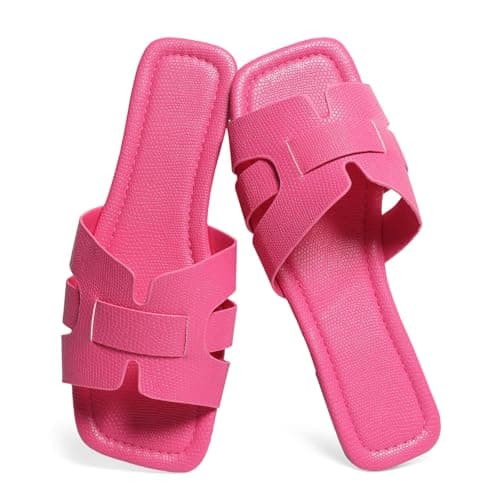 EcooInviv Women's Dressy Slip-On Flat Sandals, Elegant Textured Square-Toe Slides for Versatile Everyday Comfort - Image 1