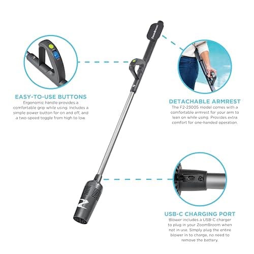 ZoomBroom Lightweight Air Broom with Ergonomic Handle – Powerful, Controlled Airflow for Easy Debris Removal at Home, Patios, Pickleball Courts, RVs, and All Outdoor and Indoor Activities - Thumbnail 2