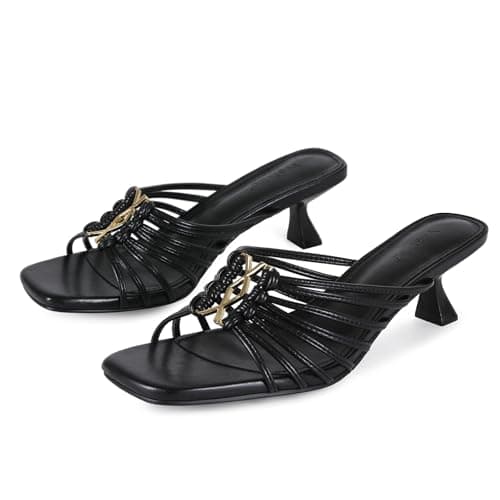 Wetviro Womens Black Slip On Mules Sandals Low Kitten Heels Square Open Toe Dressy Comfortable Shoes for Women (2026) - Image 1
