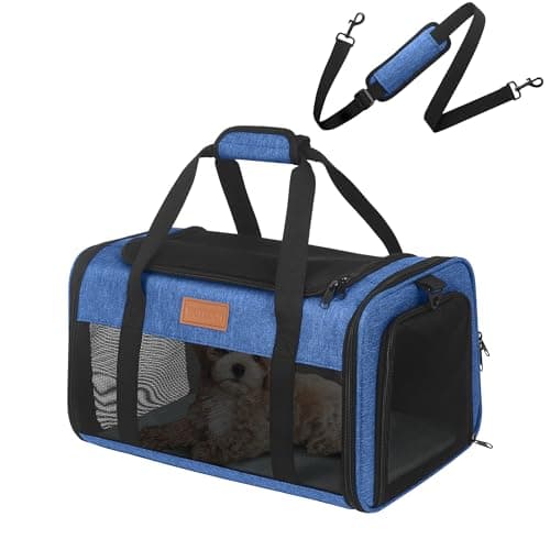 FOXFOCUS Pet Carrier Airline Approved 17x11x9.5 in - Underseat, Top & Side Entry Soft Dog Cat Travel Carrier with Safety Zippers ＆ Anti-Scratch Mesh for Small Cat and Dog for Pets Up to 10 Lb - Blue