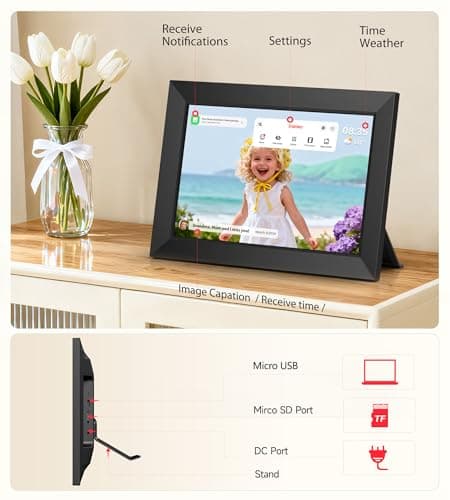 BIGASUO Digital Picture Frame, 10.1" Frameo Digital Frame WiFi with 32GB Memory, 1280x800 IPS Touch Screen, Send Photos/Videos from Your Phone Anywhere, Photo Gifts for Parents and Grandparents - Thumbnail 6