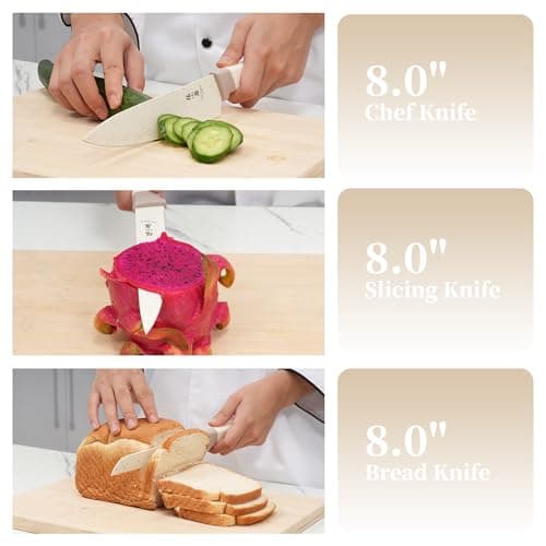 ZHANG XIAO QUAN Knife Set with White Block, High Carbon Stainless Steel Sharp Blades, Built-in Sharpener Kitchen Knife Block Set for Home Cooking - Thumbnail 5
