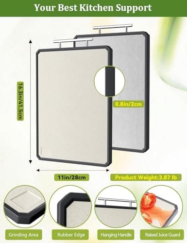 Titanium Cutting Boards for Kitchen, 2 in 1 Non Toxic Cutting Board, Food-Grade Double Sided Pure Titanium & Wheat Straw PP Chopping Board for Meat/Vegetables, Dishwasher Safe Large 16.3”×11-1 PC - Thumbnail 5