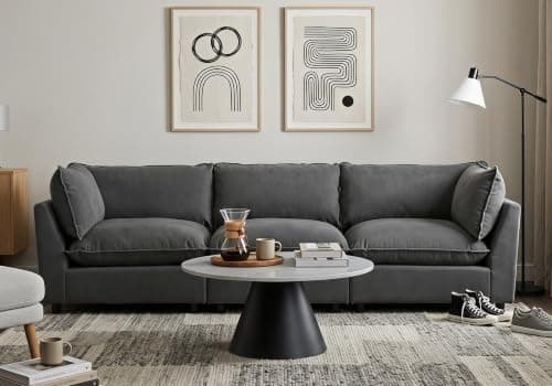 Iroomy Modular Sectional Sofa, Oversized Chenille Cloud Couch, Deep Comfy Seat, 3-Seater Sofas Couches for Living Room, Dark Grey, High Feet