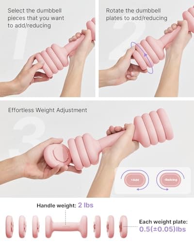 YOTTOY Adjustable Dumbbell Set of 2, 4-in-1 Hand Weights for Women at Home, Compact Free Weights Dumbbells Set with Soft Grip and Base, 2-5 lbs Each for Home Gym (Pink) - Thumbnail 3