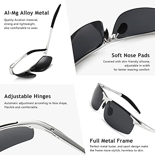SUNGAIT Men's HD Polarized Sunglasses for Driving Fishing Cycling Running Metal Frame UV400 (Silver, Gray) - Thumbnail 4