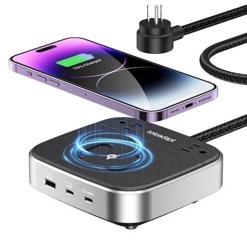 Teleadapt GaN Multi Charging Station 67W, 6 in 1 iPhone Charging Station with USB Ports, 2AC Outlets, 1 USB A & 2 USB C Ports, Desktop Phone Charger for iPhone14/13/12/11/X/Samsung/Android, Grey - Image 1