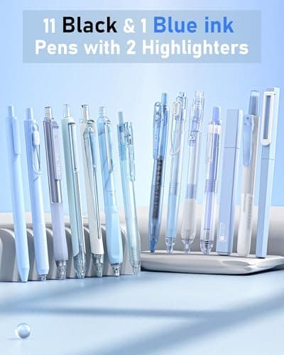 Four Candies Writing Ink Pens with Black & Blue Ink and 2Pack Highlighter, Retractable 0.5mm Smooth Fine Point Pens,Blue Pens for School,Office Girly Stationery Aesthetic Desk Accessories Set of 14 - Thumbnail 2