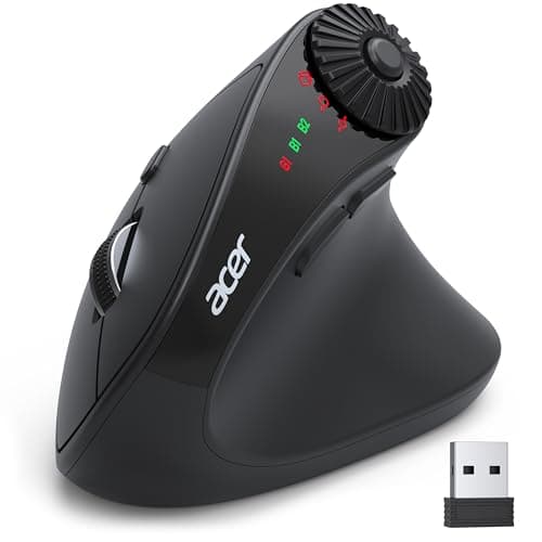 acer Ergonomic Mouse Wireless with Side Scroll Wheel, Bluetooth Mouse for Laptop(BT5.2+2.4GHz), Office Vertical Computer Mice, Small to Medium Sized Hands Ergo Mice, 8 Buttons for PC and Desktop