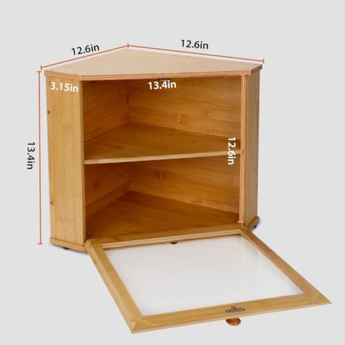 SEGGDFQ Corner Bread Box for Kitchen Countertop, 100% Natural Bamboo, 2-Tier Wooden Bread Storage Cabinet, Fresh Bread Keeper with Clear Door for Small Kitchens, RV And Camping - Thumbnail 6