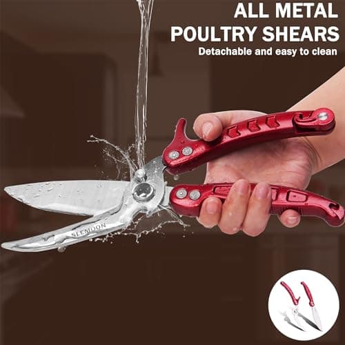 SLEMOON Heavy Duty Poultry Shears Kitchen for Chicken Meat,Multipurpose Kitchen Shears for Food,Herb Scissors with 5 Blades and Cleaning Comb, Cool Kitchen Gadgets Tools 2024 Green,2pcs set,burgundy - Thumbnail 4