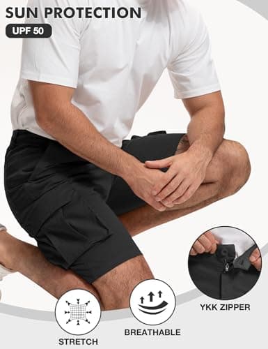 AOHIKE Mens Cargo Shorts for Casual - Lightweight Hiking Shorts with Pockets for Summer Outdoor Camping Travel, Black S - Thumbnail 5