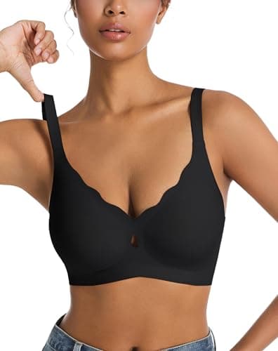 POSESHE Deep V Bra Low Cut Sexy Push Up Bralettes for Women Padded Comfy Smoothing Wireless Lifting Seamless Wave Bras Bralette Black - Image 1