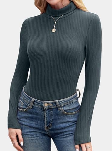 GKBK Women's Turtleneck Sweaters Fitted Long Sleeve Ribbed Shirts Lightweight Thermal Underwear Warm Layering Tops Fall Outfits 2025 Trendy Navy Blue - Thumbnail 3