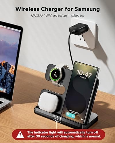 Eddibox 3 in 1 Charging Station for Samsung, Wireless Charger Stand for Galaxy S26/S25/S24/S23/Z Fold, Phone and Watch Charger for Samsung Watch Galaxy 8/7/6/5, Galaxy Buds 3/2/Pro - Thumbnail 3