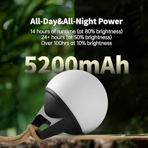 Cordless Smart Bluetooth Danish Design Globe Lamp with Rope,Outdoor Warterproof IP67,APP control Touch control,Adjustable Brightness for Bedroom Living Room Bathroom Camping Restaurant Dimmable Light - Thumbnail 4