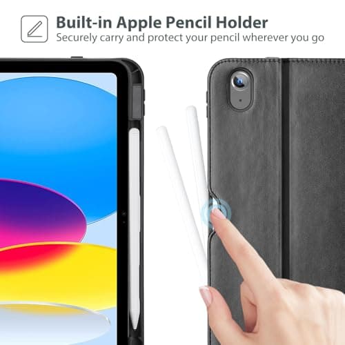 ProCase for iPad A16 11th Generation 11” 2025/iPad 10th Generation 10.9” 2022 with Pencil Holder, iPad 11/10 PU Leather Case Business Stand Cover Smart Folio with Hand Strap Front Pocket -Black - Thumbnail 4