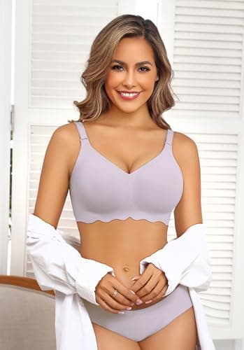 Avidlove Womens Seamless Bras No Underwire V Neck T-Shirt Bralettes Comfortable No Show Brassiere Full Coverage Everyday Bras Lavender XXL - Thumbnail 5
