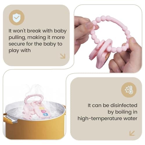Silicone Baby Ring Toy with Two Teethers,Must Haves Teething Relief Chew Toys for 0-6,6-12 Months Boys and Girls,Newborns Essentials,Safe and Soft,BPA Free. (Keys) - Thumbnail 4
