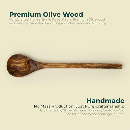 Sainte Olive 14.5 Inch Handmade Natural Olive Wood Cooking Spoon, Heat Resistant, Perfect for Nonstick Pans and Deep Pots - Thumbnail 3