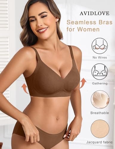 Avidlove Jelly Bras for Women with Support Wireless Pushup Lift Bralatte Back Smoothing Bra Coffee M - Thumbnail 3